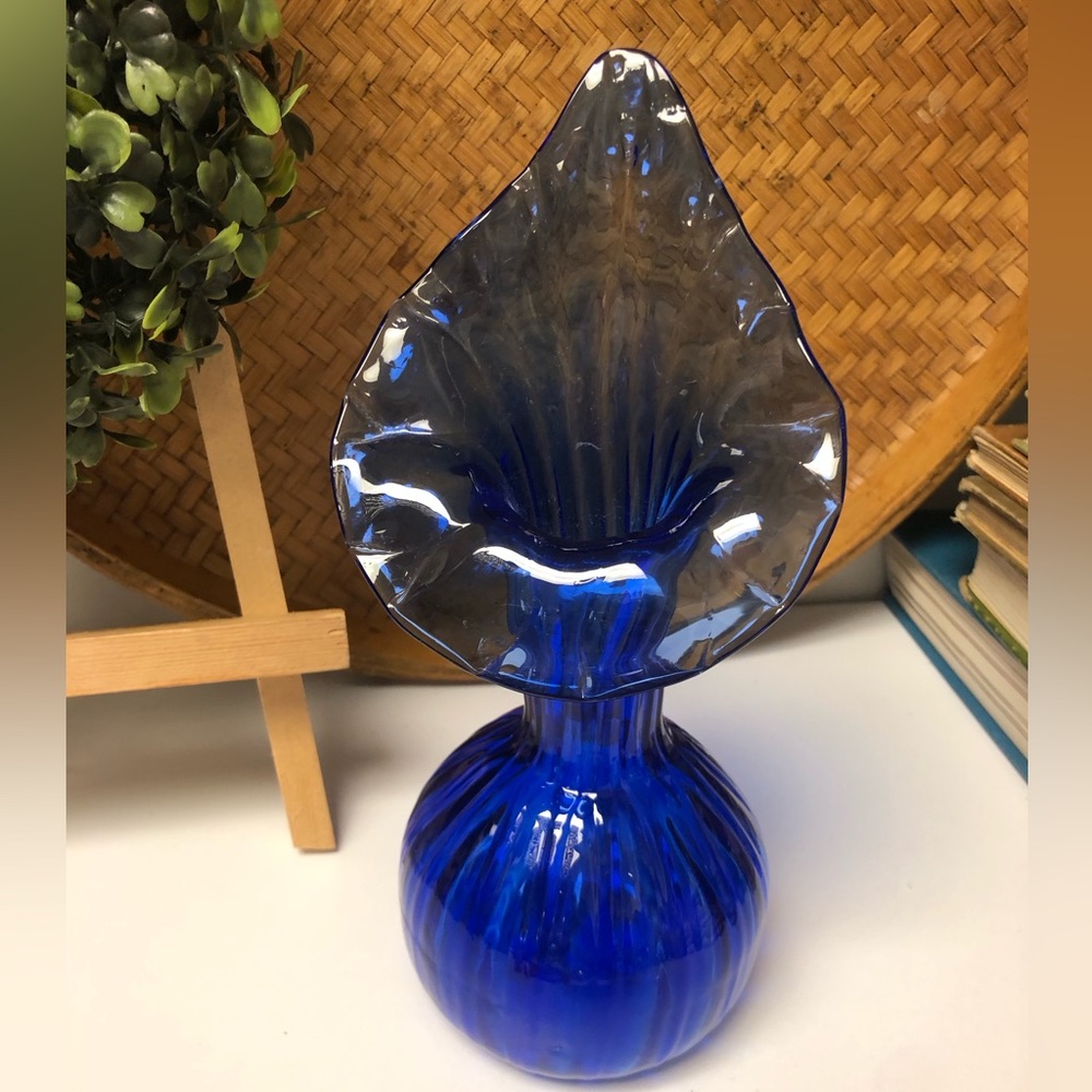 Vintage Handblown Cobalt Blue Jack in the Pulpit Vase Pristine Condition 9”